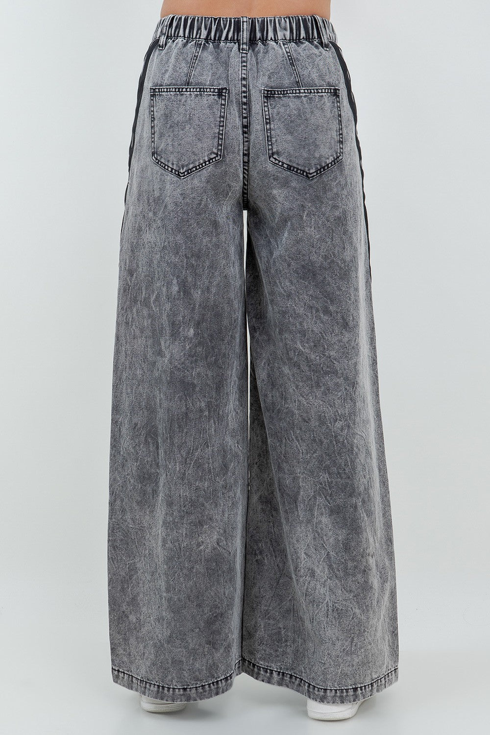 Street Striped Black Wide Leg Jeans