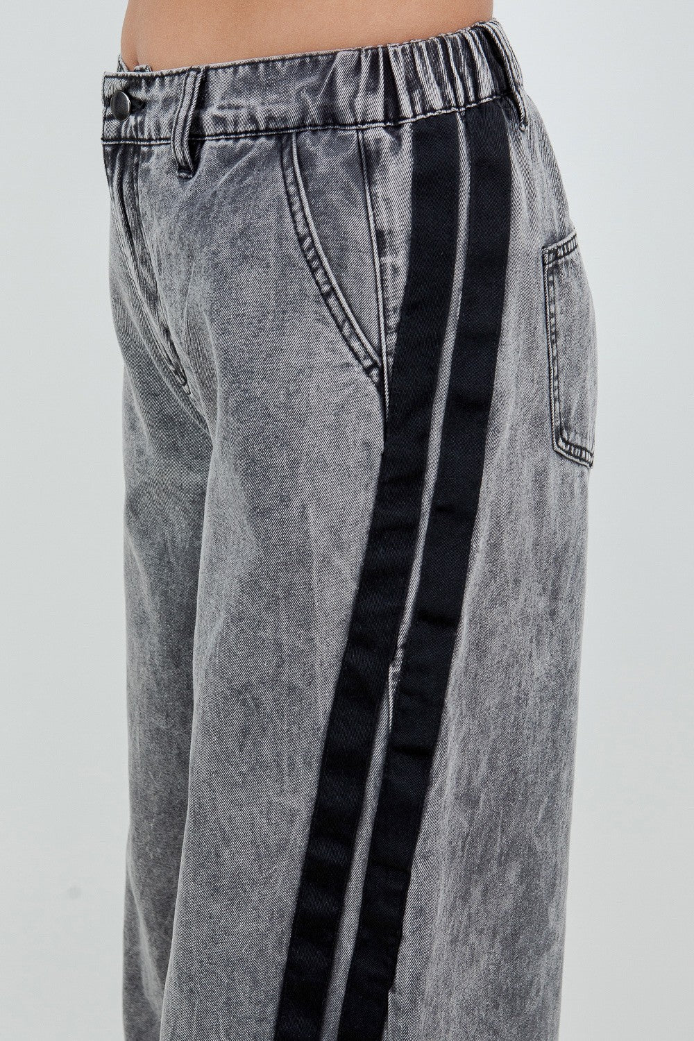 Street Striped Black Wide Leg Jeans