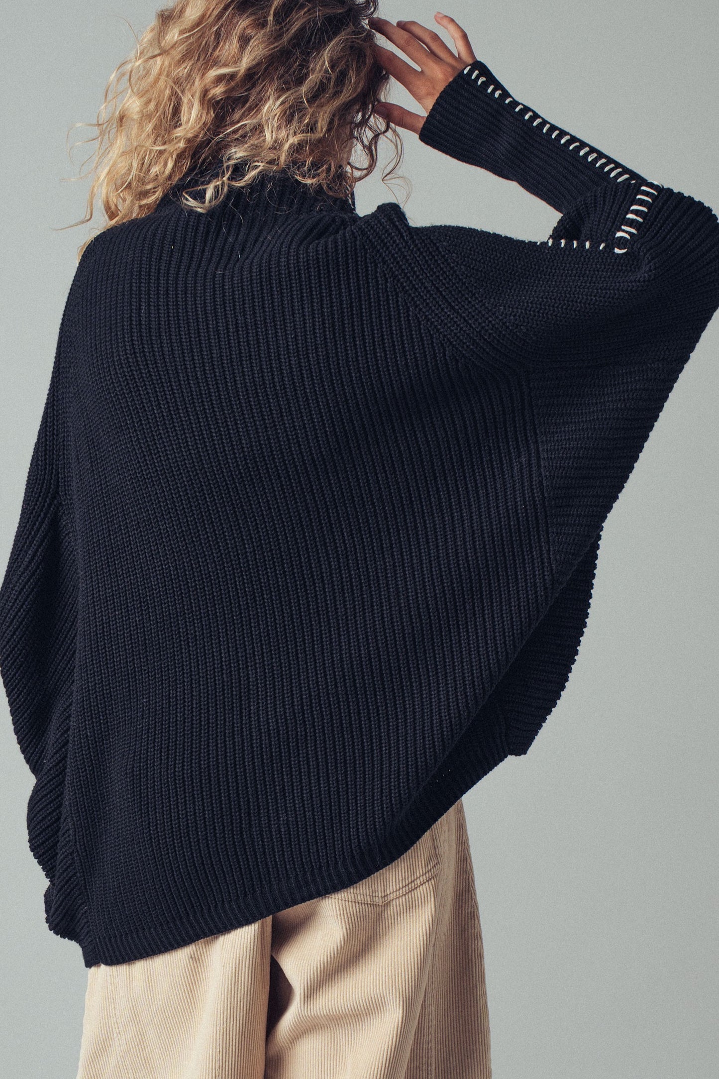 She's A Star Oversized Contrast Stitch Sweater in Black