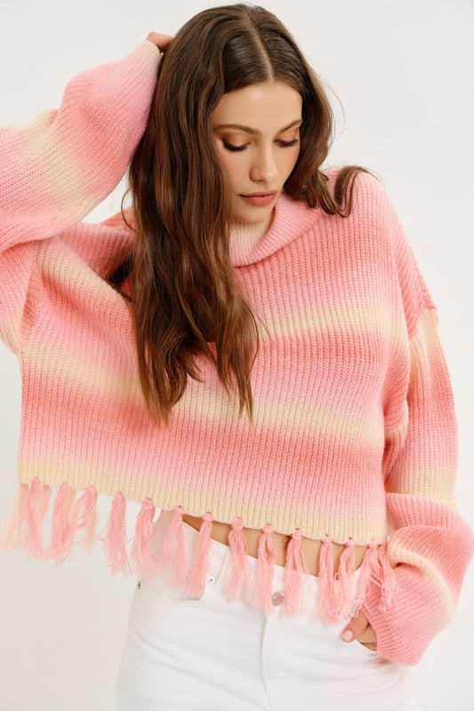 FRINGE BENEFITS BOHO PINK SWEATER