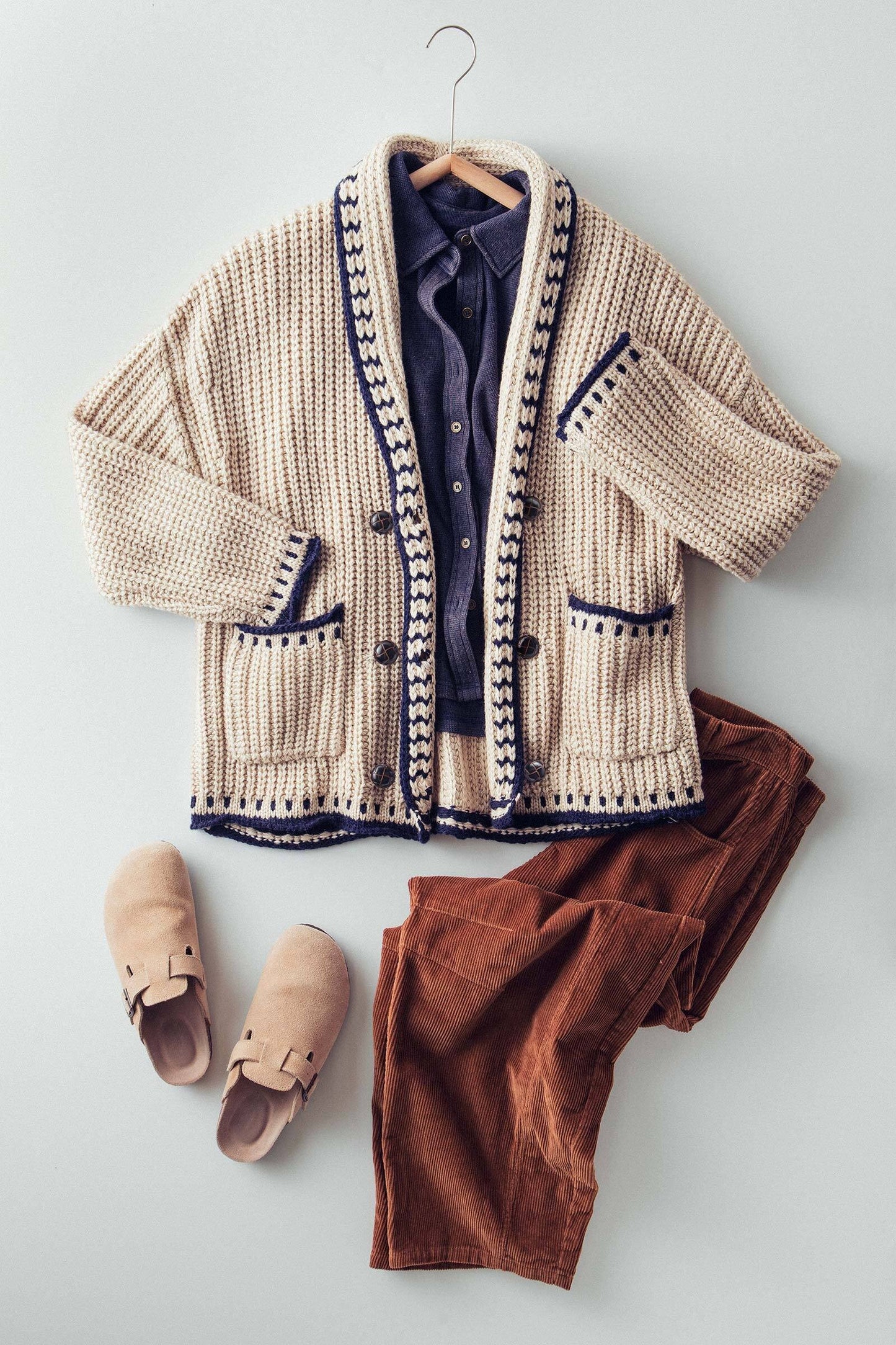 Academia Core Oversized Contrast Stitch Cardigan Sweater
