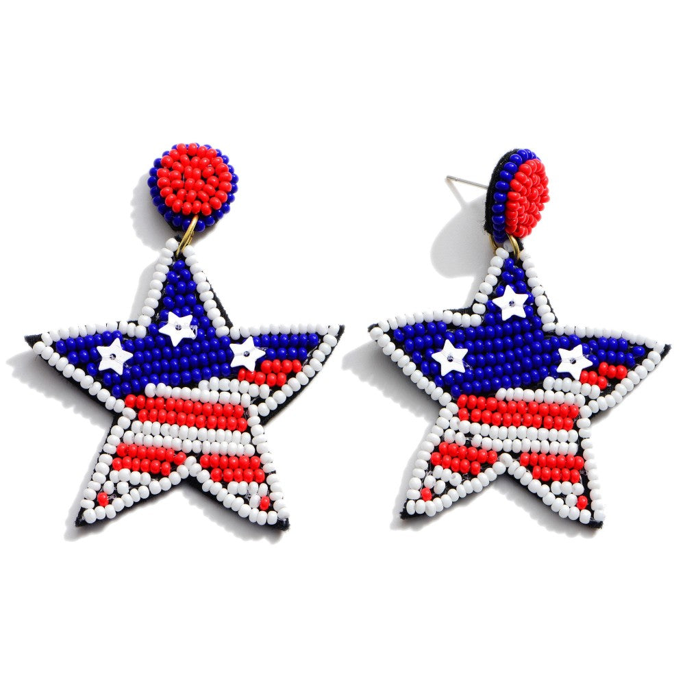 STAR Shaped USA American Flag Patriotic Beaded Earrings