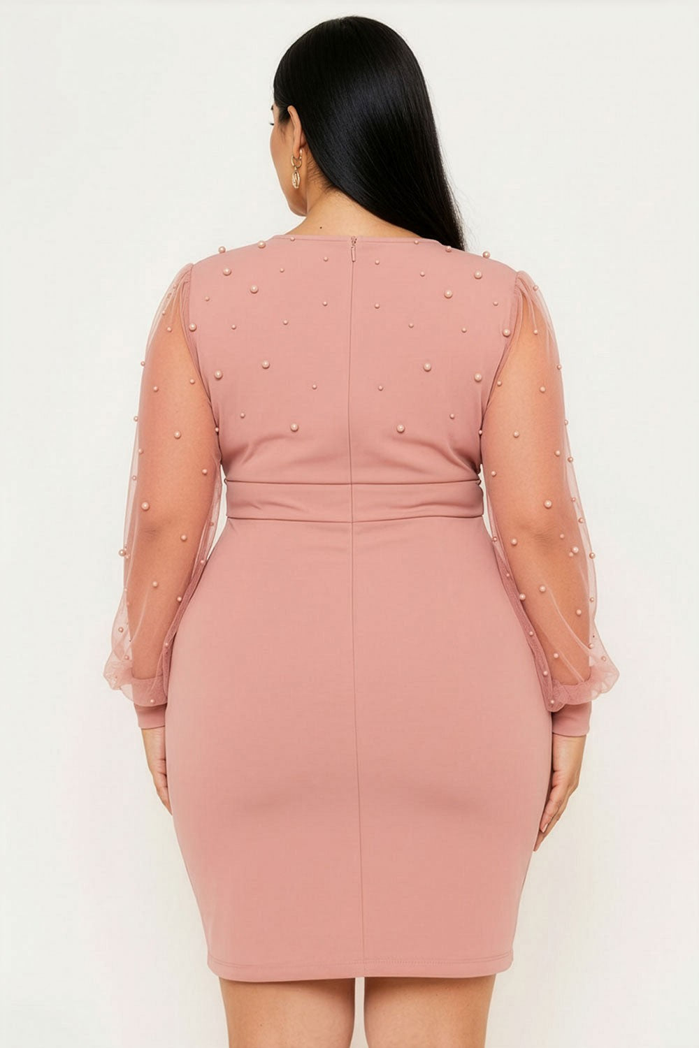 Pink Pearl Beaded Mesh Plus Mini Dress