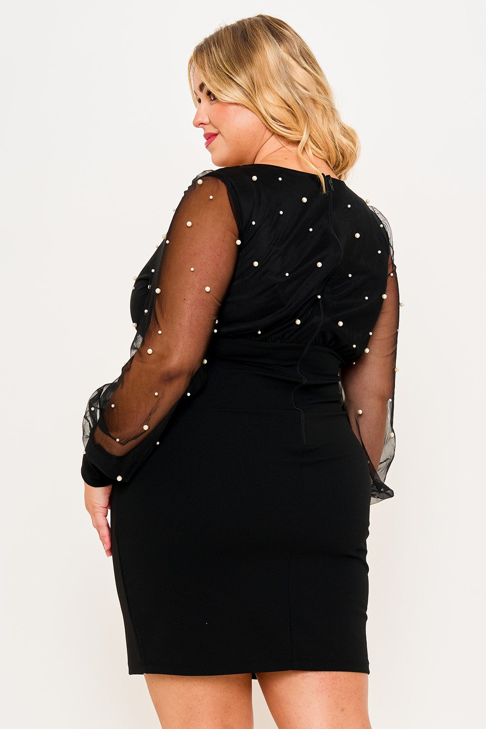Midnight Pearl Beaded Mesh Mini Dress