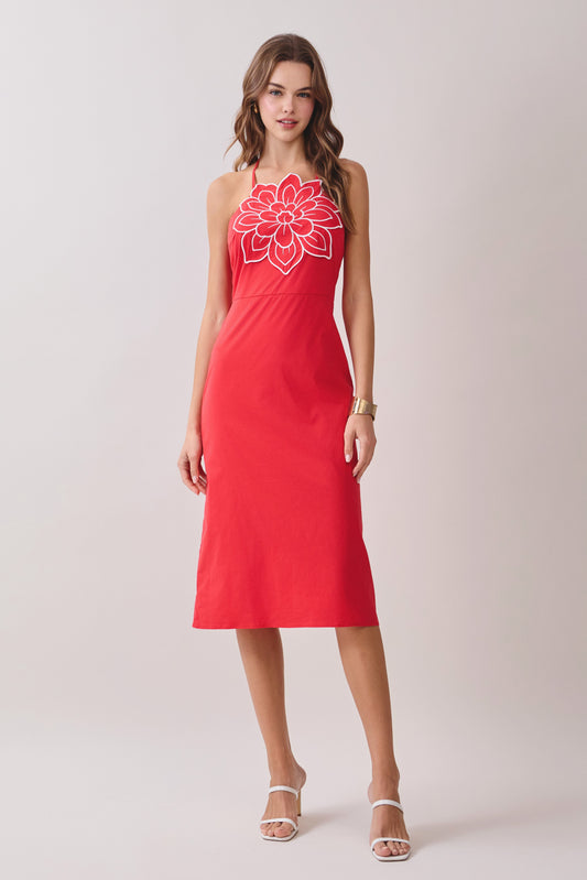 BODICE BLOSSOM RED HALTER DRESS