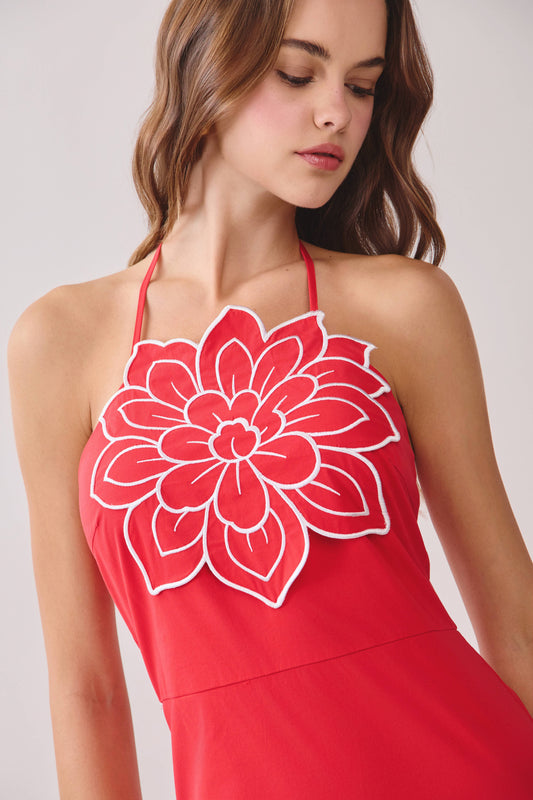 BODICE BLOSSOM RED HALTER DRESS