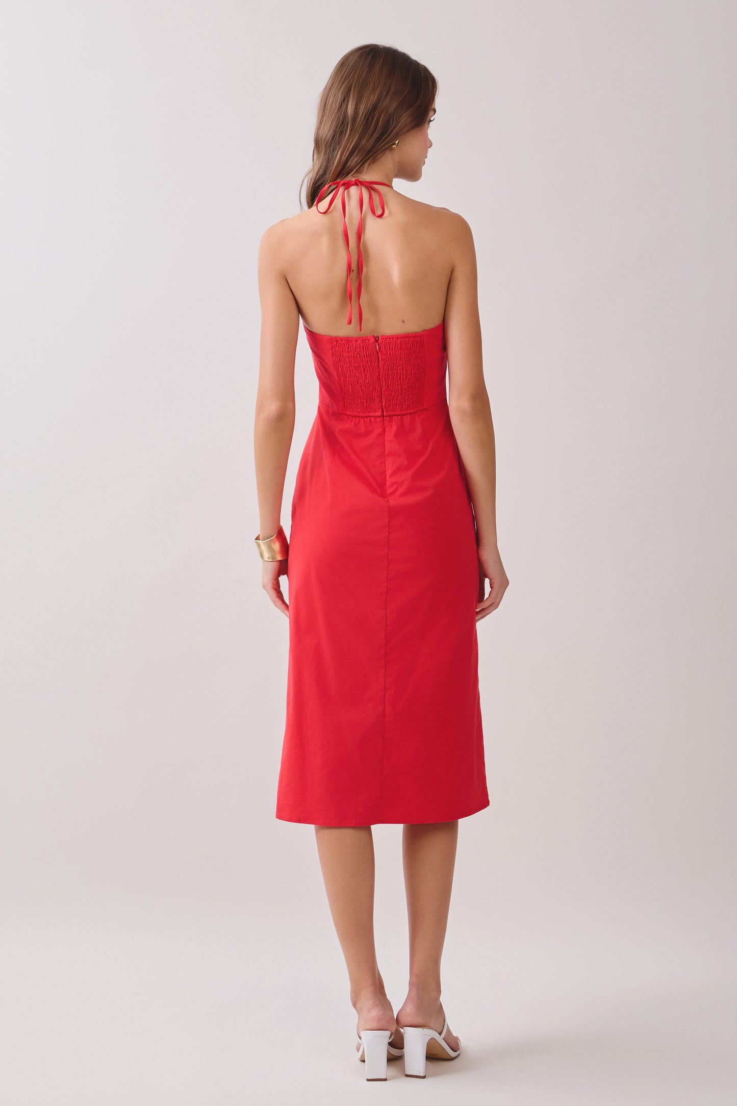 BODICE BLOSSOM RED HALTER DRESS
