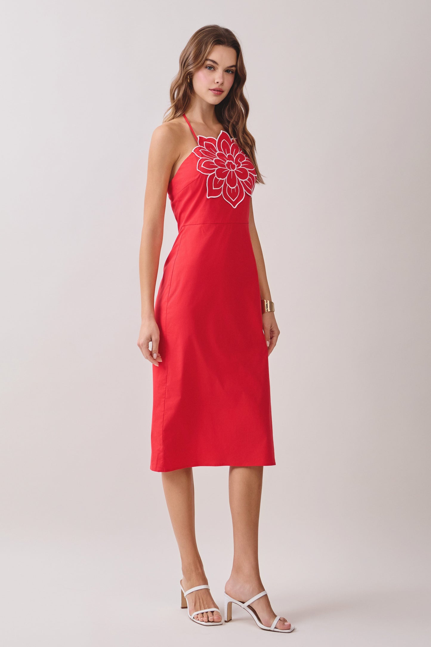 BODICE BLOSSOM RED HALTER DRESS