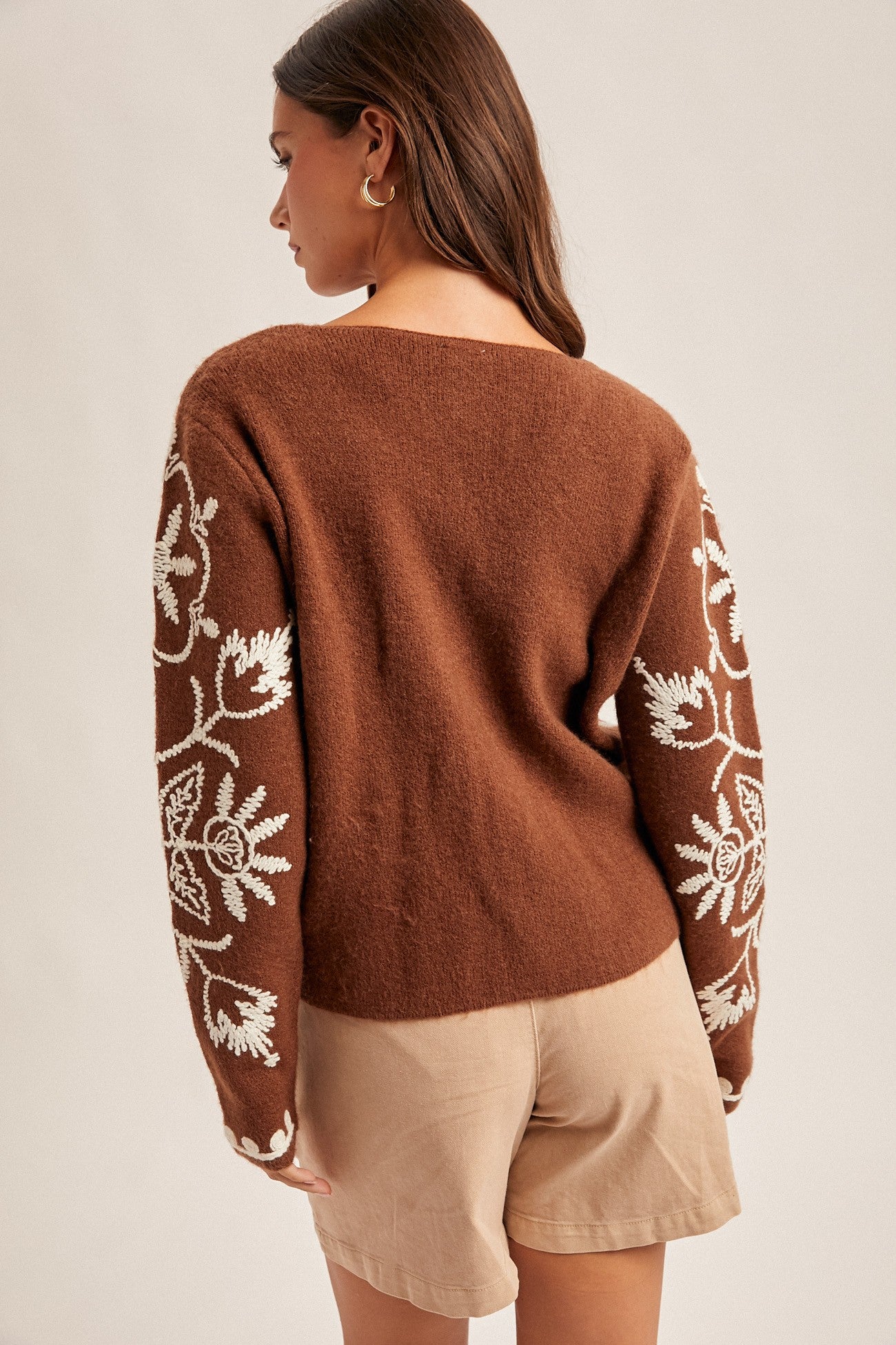 Emma Embroidered Tie-Front Sweater Jacket