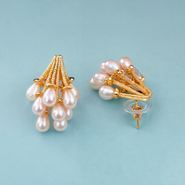 Cascade of Pearls Dainty Gold Earrings