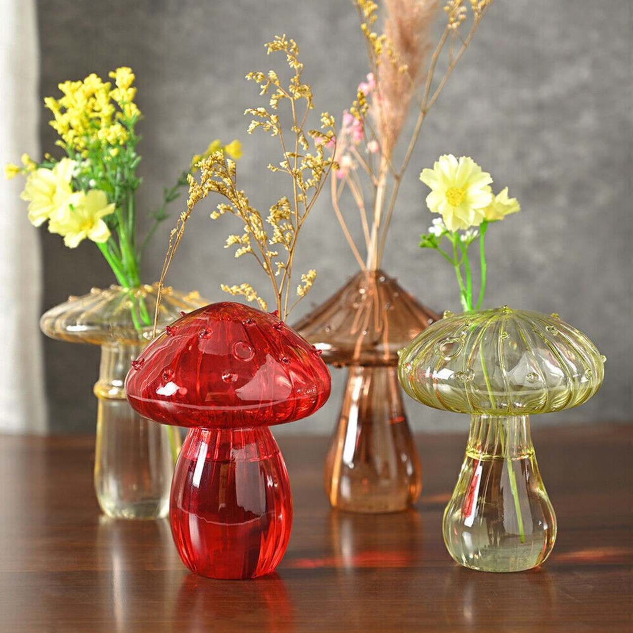 Set of 6 Mushroom Shaped Small Colorful Bud Vases