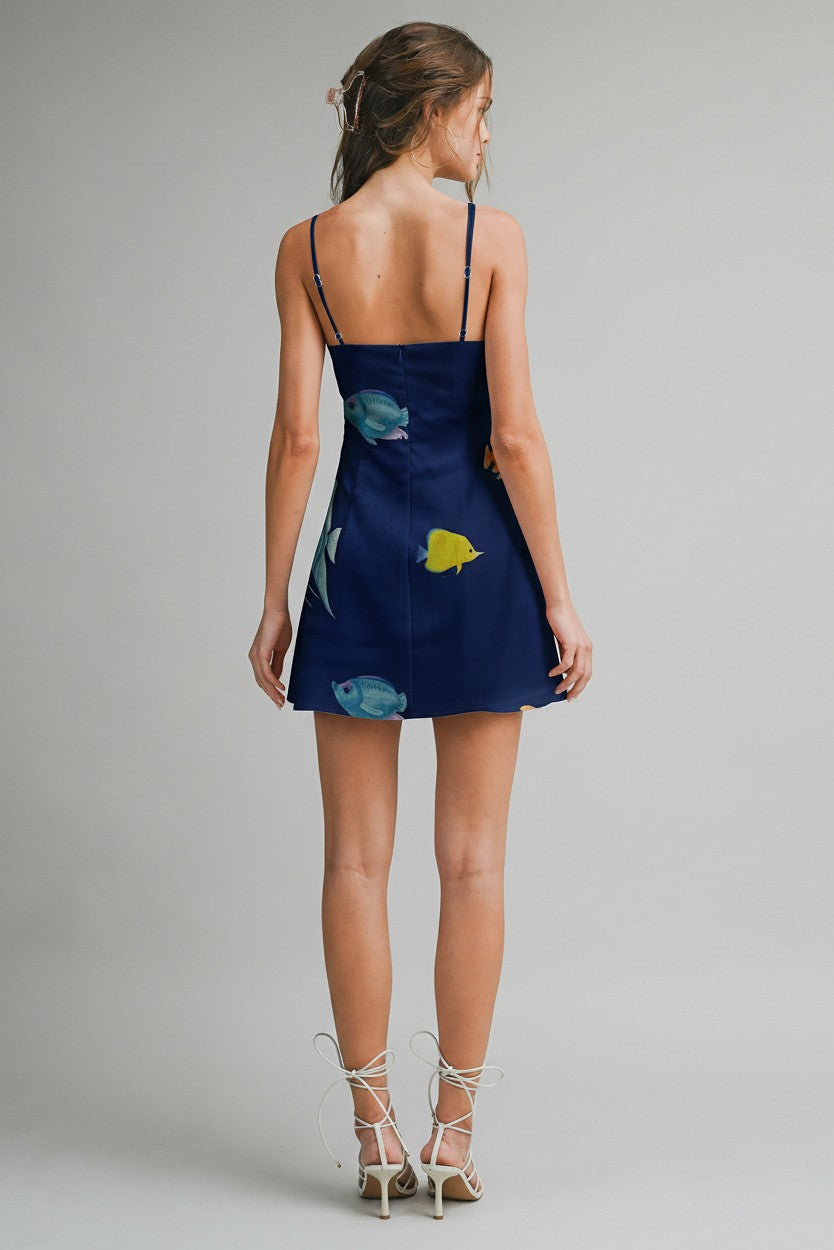Me and the Sea Navy Fish Print Mini Dress