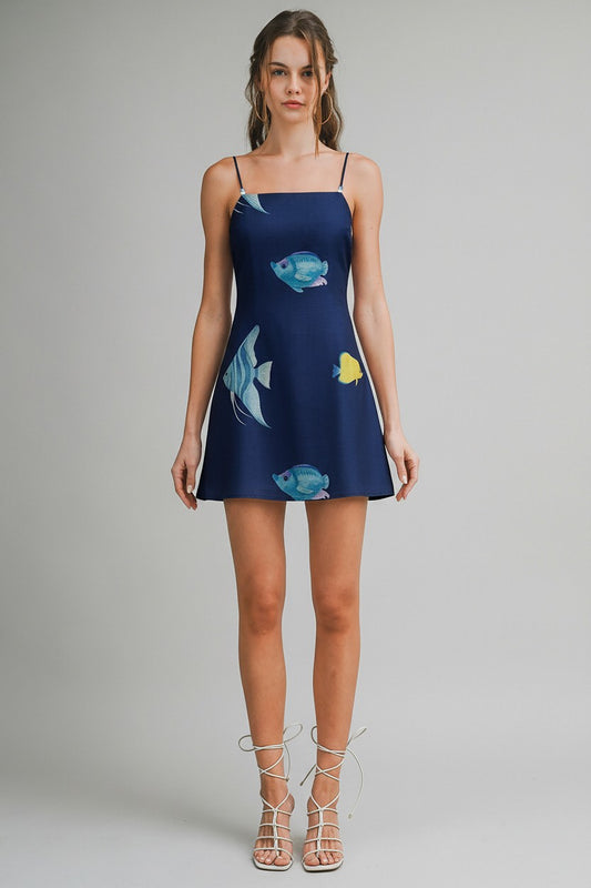 Me and the Sea Navy Fish Print Mini Dress
