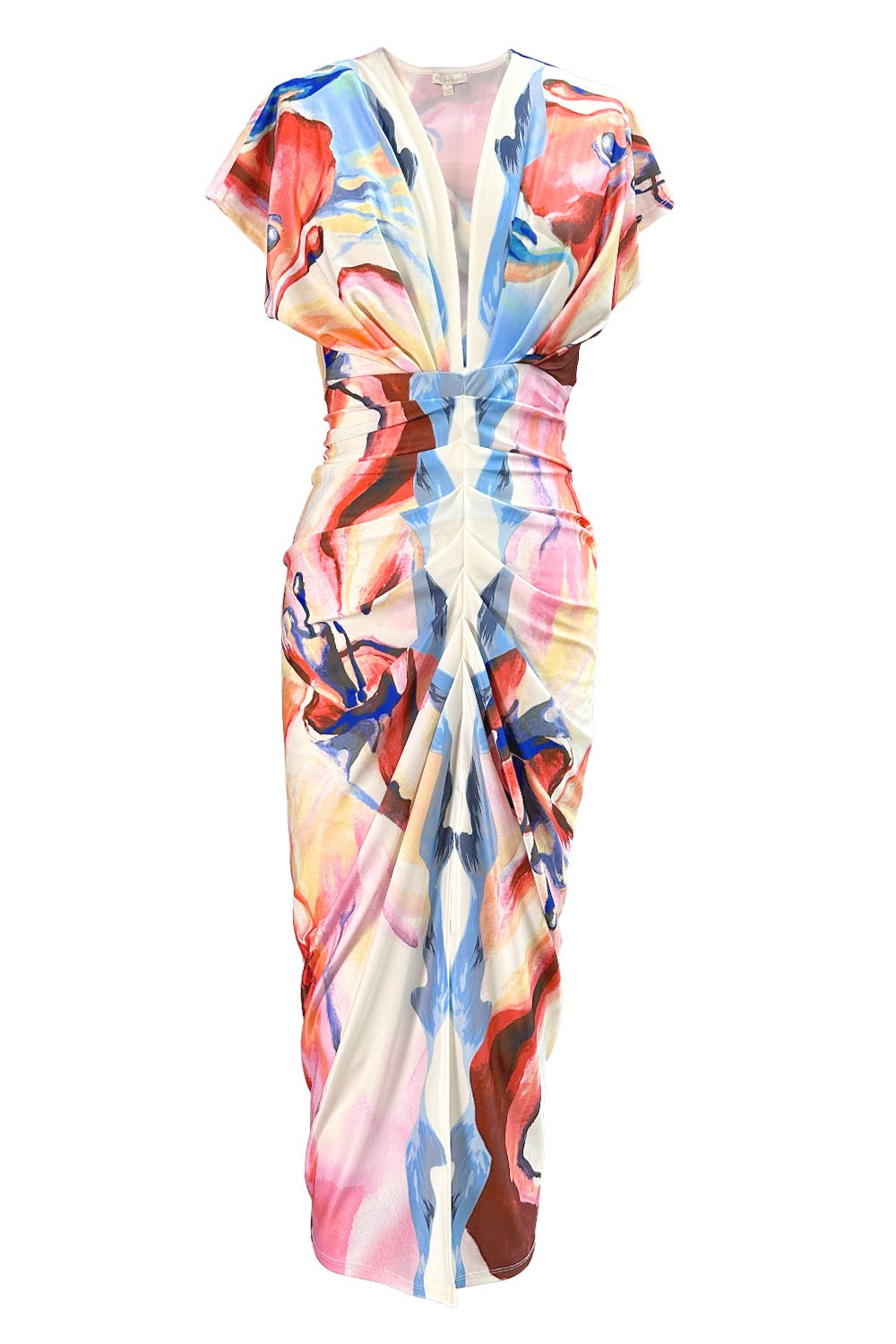 Artful Canvas Gathered Front Midi Dress