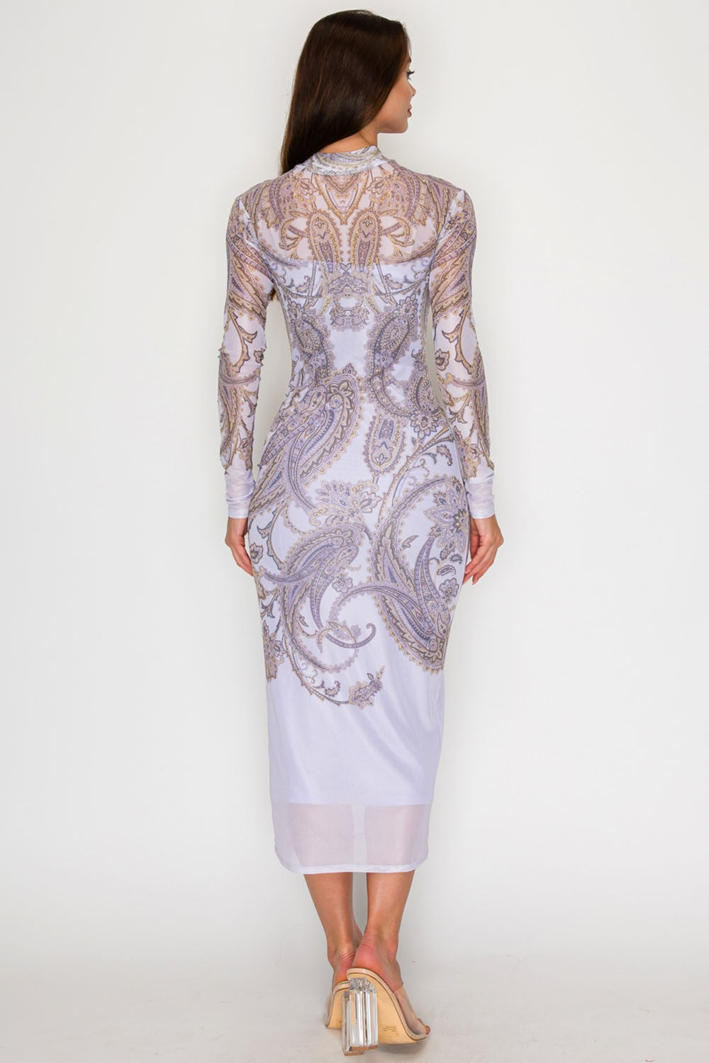 Paisley Purple Mesh Midi Dress