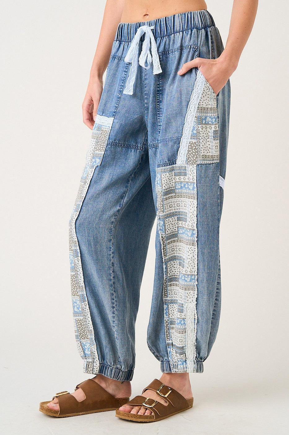 Lace Patchwork Chambray Boho Pants