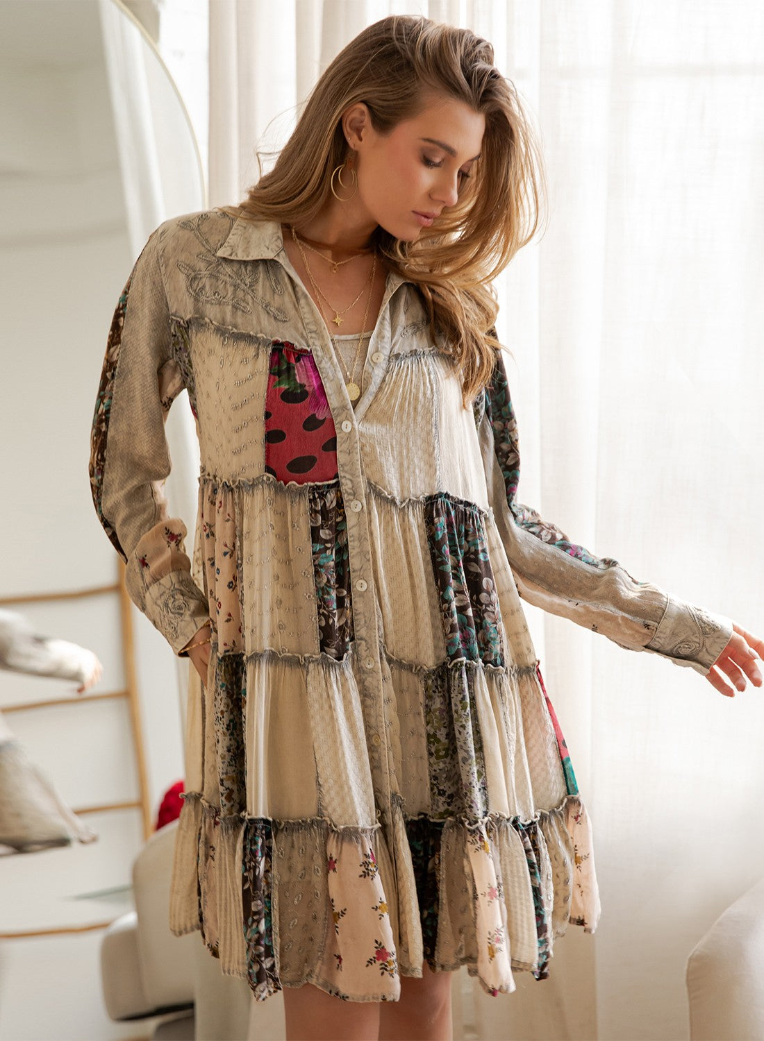 Bailey Boho Patchwork Shirt Dress