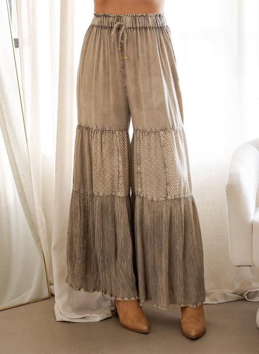 Back To Boho Taupe Patchwork Pants