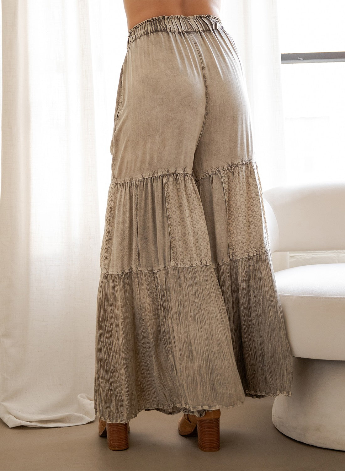 Back To Boho Taupe Patchwork Pants