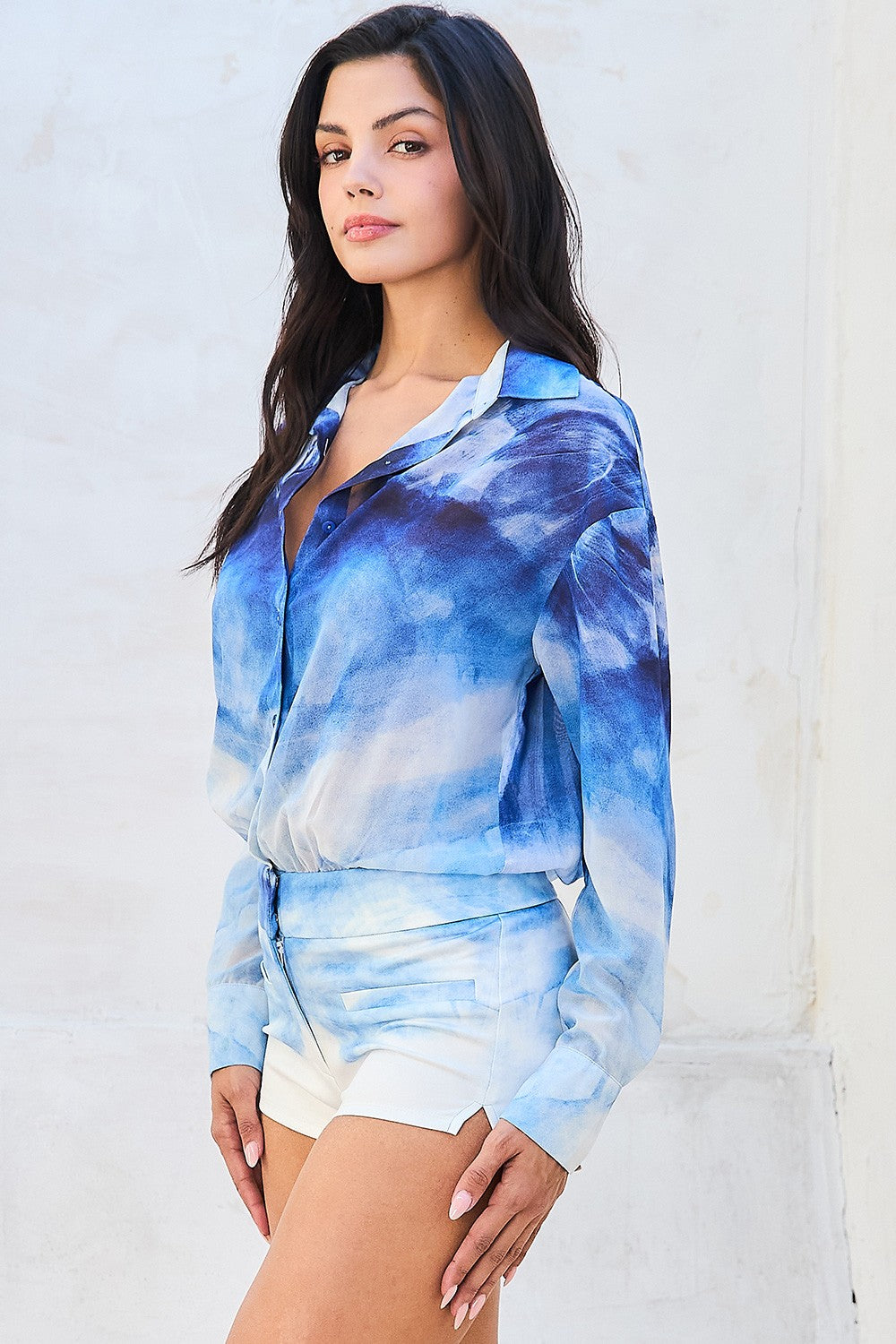 Cloudy Skies Top & Stretch Shorts Jumpsuit