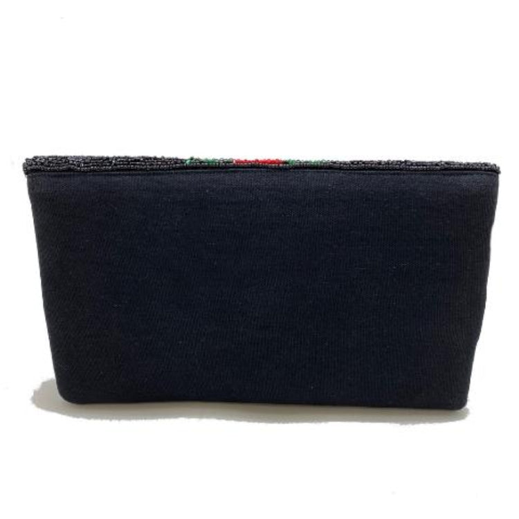 Red Green Striped Black Beaded Clutch Bag