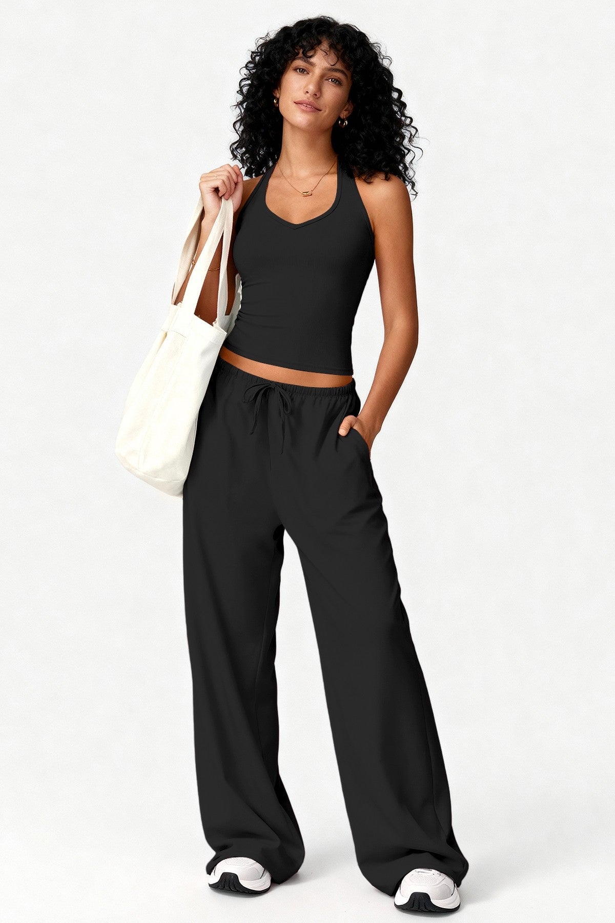 BLACK LOUNGEWEAR TANK & PANTS SET