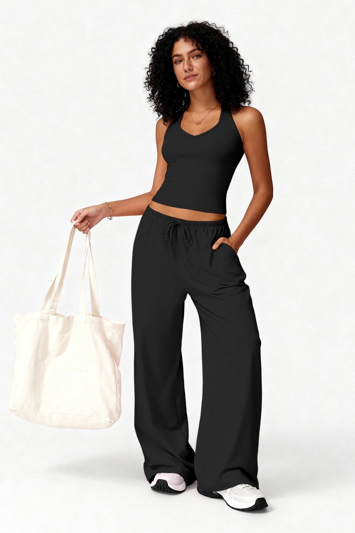 BLACK LOUNGEWEAR TANK & PANTS SET