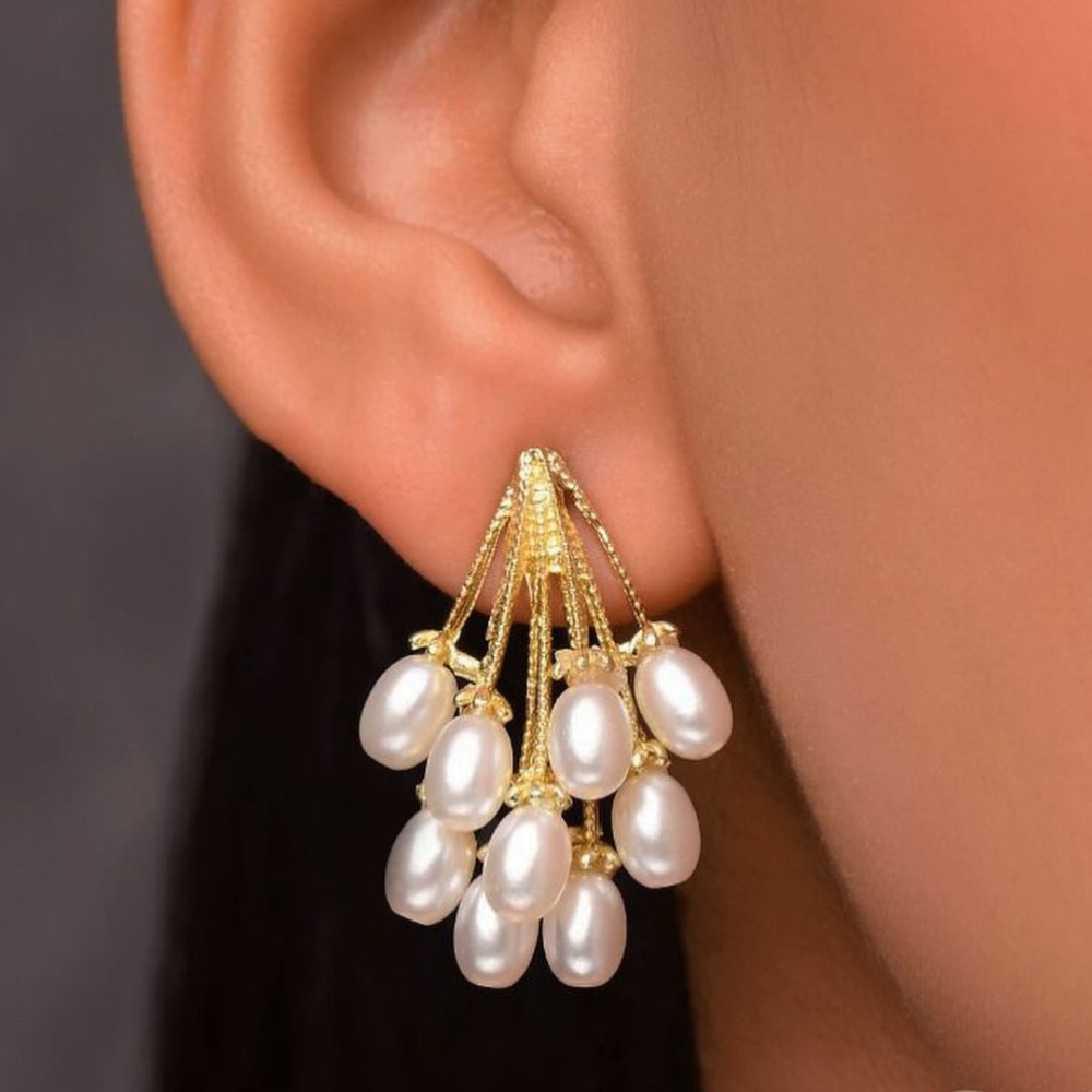 Cascade of Pearls Dainty Gold Earrings