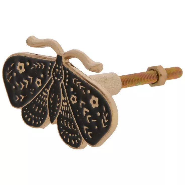 Antique Bronze Black Moth Metal Knob - Set of 2