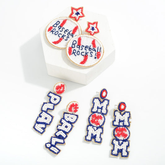 PLAY BALL BASEBALL MOM Sports Theme Beaded Earrings