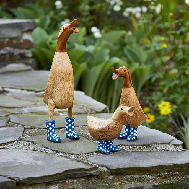 Solid Bamboo Wood Wellies Garden Ducks