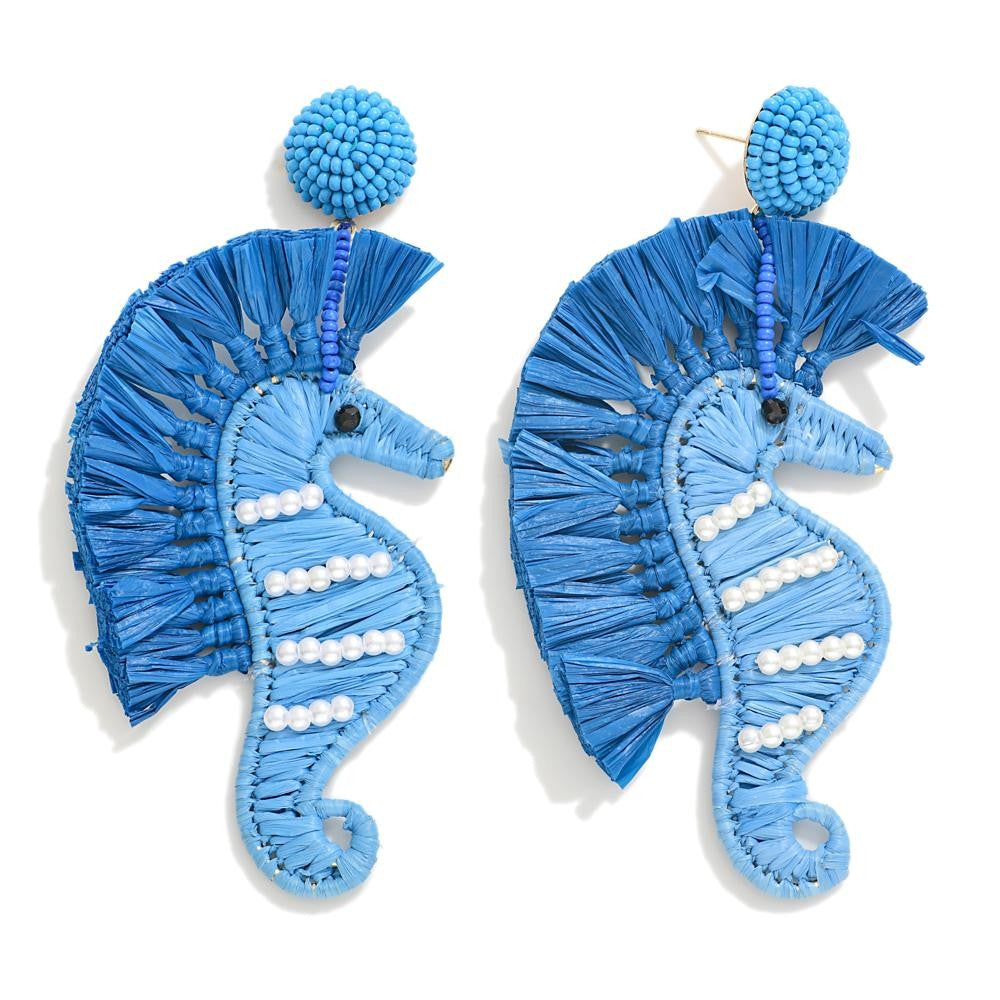 Raffia Seahorse Pearl Embellished Earrings