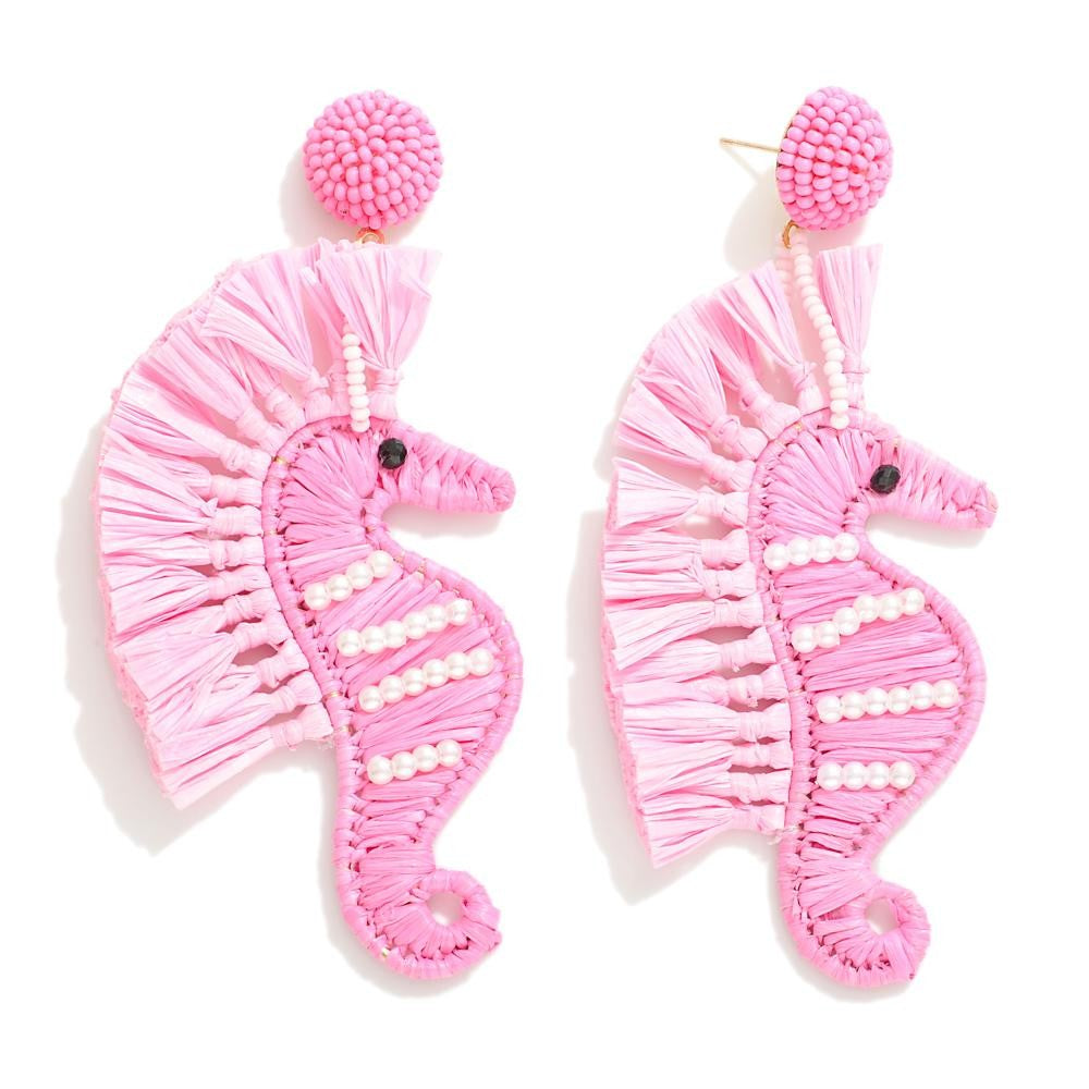 Raffia Seahorse Pearl Embellished Earrings