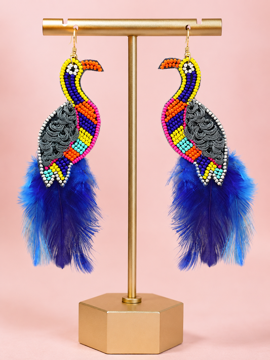 Tropical Blue Bird of Paradise Statement Earrings