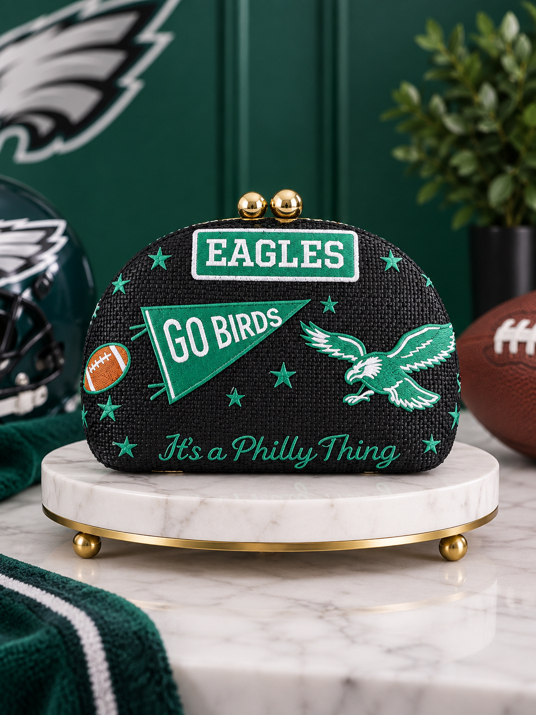 GO BIRDS Philadelphia Eagles Football Embroidered Handbag