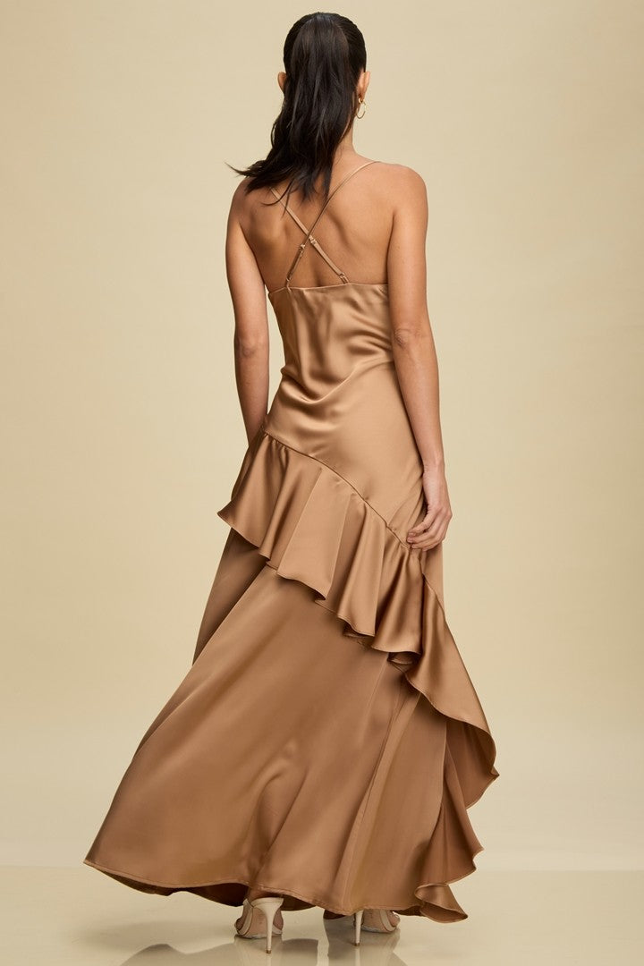 Satin Symphony Ruffled Maxi Dress Gown