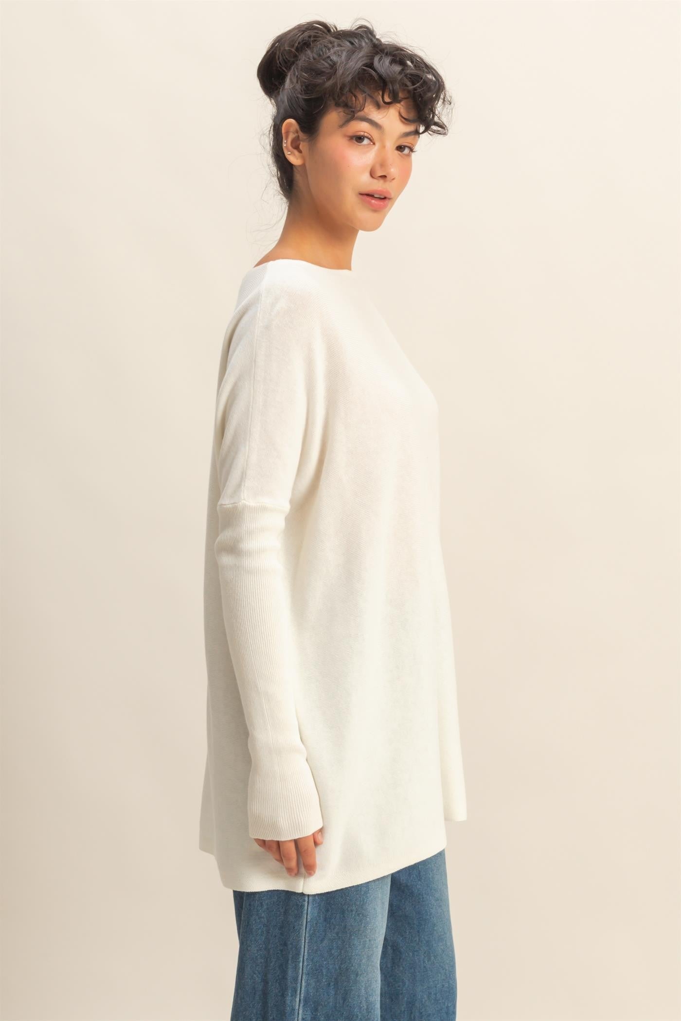 Daydream Drape Cotton Sweater in Ivory
