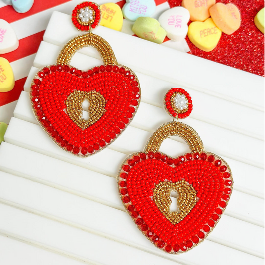 Heart Love Locket Beaded Valentine's Day Earrings