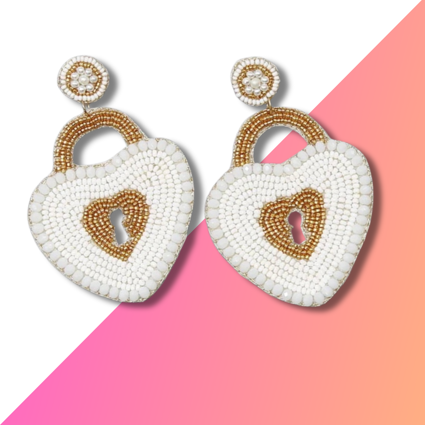 Heart Love Locket Beaded Valentine's Day Earrings
