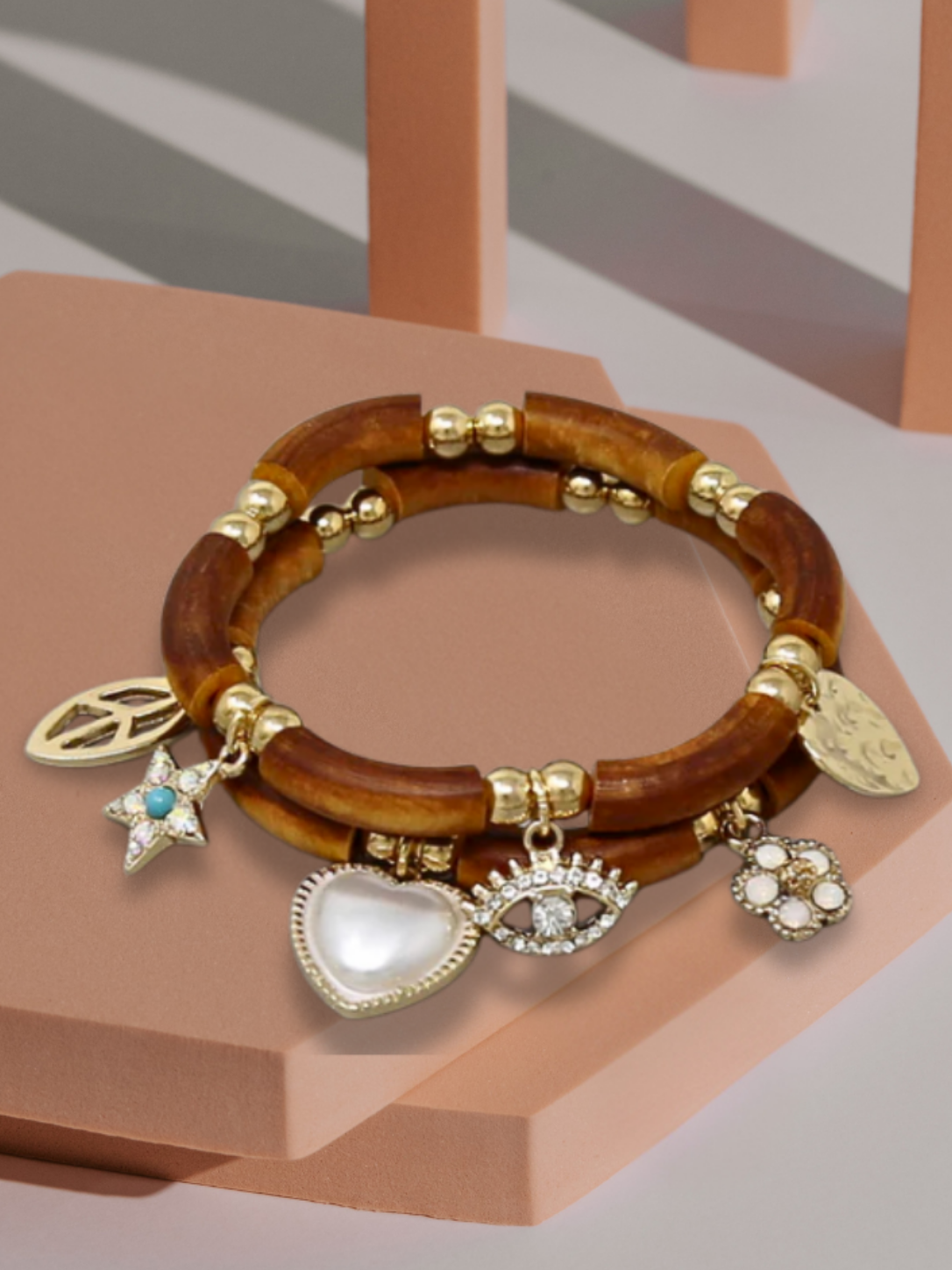 Peace and Protection Wood Bead Bracelet Set