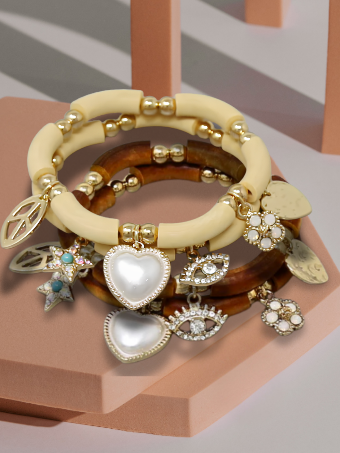 Peace and Protection Wood Bead Bracelet Set