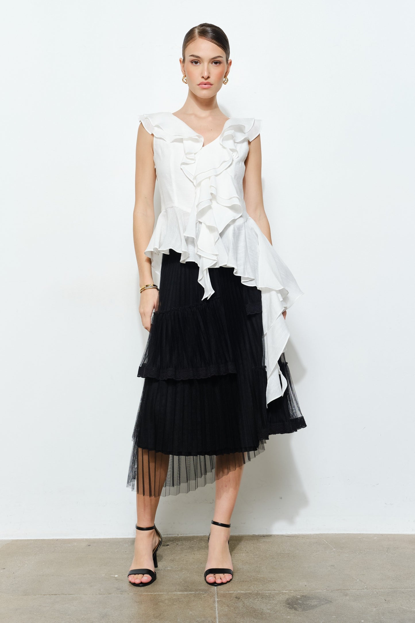 Ruffled Romance White Tiered Hem Blouse