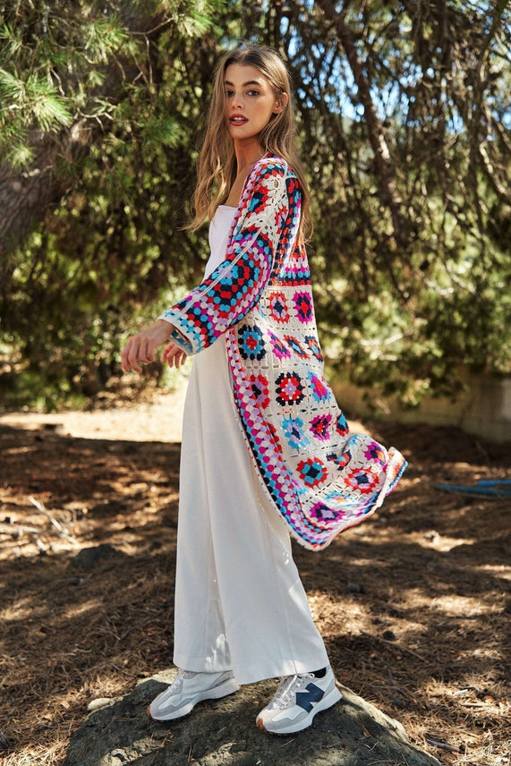 Coachella Ready Boho Style Crochet Knit Cardigan