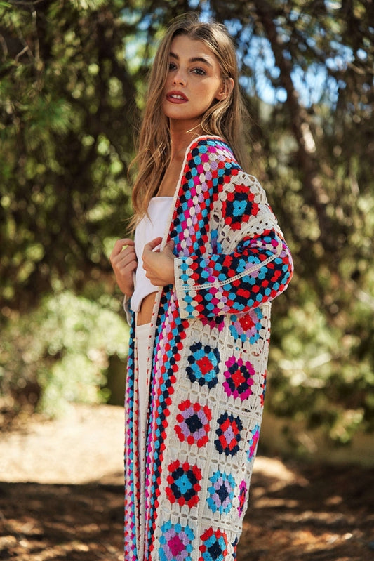 Coachella Ready Boho Style Crochet Knit Cardigan