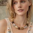 Chunky Geometric Marbled Beaded Necklace