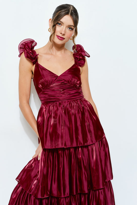 BELLE OF THE BALL BURGUNDY MAXI DRESS