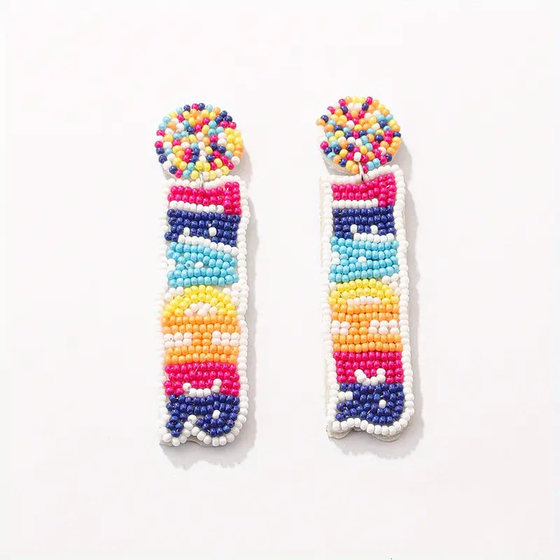 Teacher Title Seed Beaded Earrings