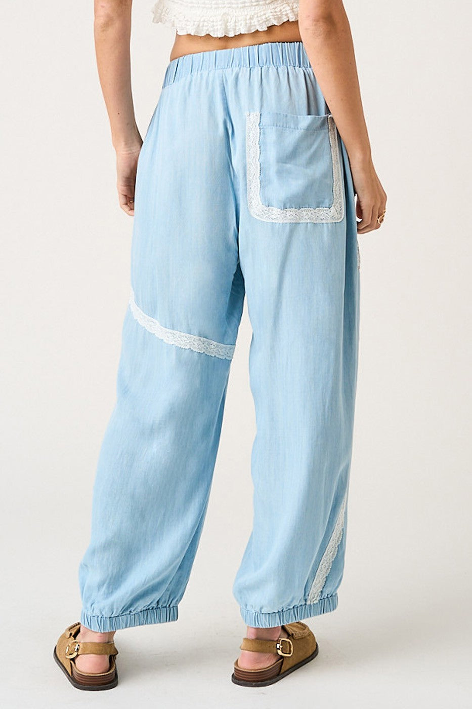 Lace Patchwork Chambray Boho Pants