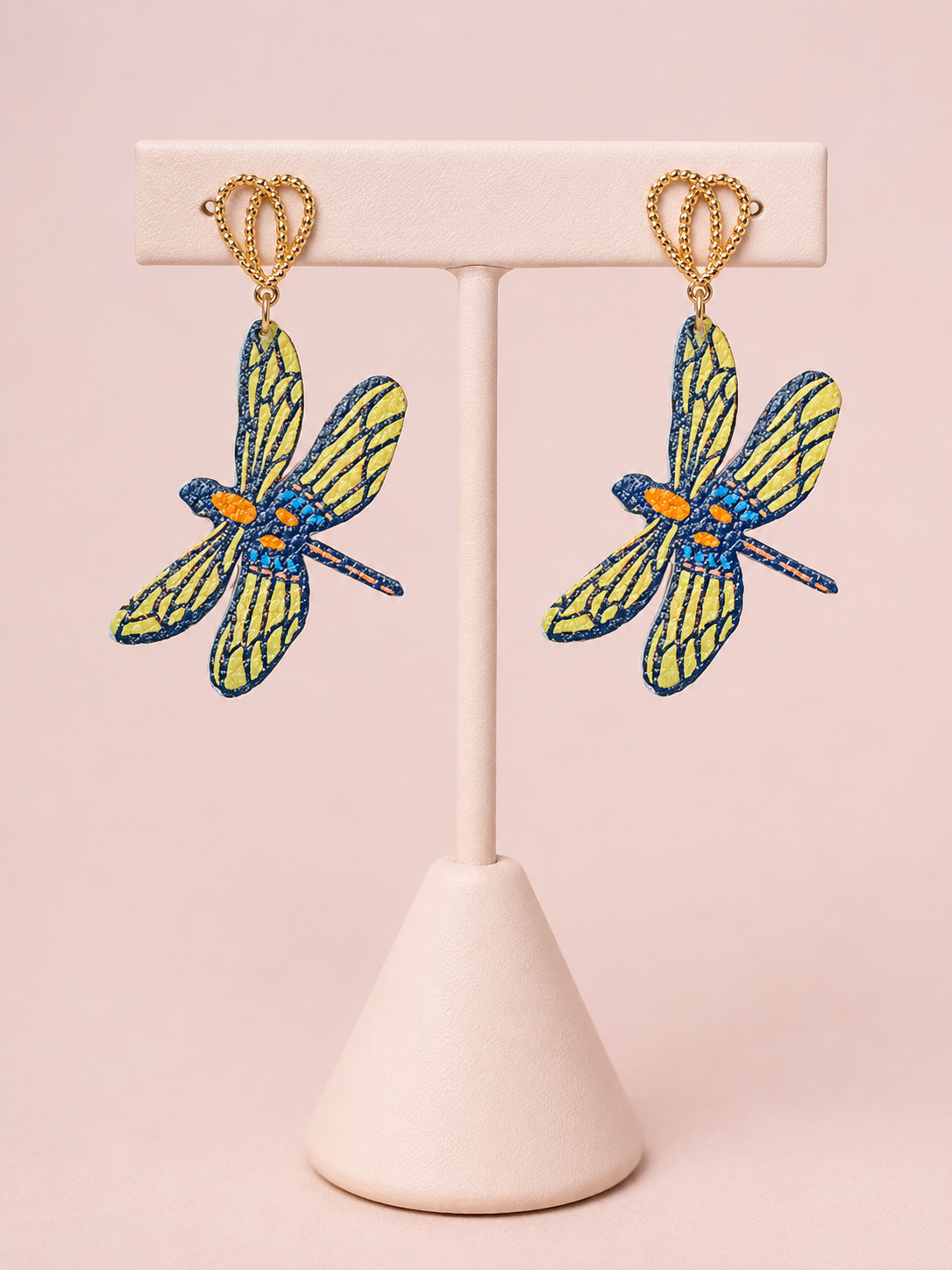 Vegan Leather Dragonfly Dangle Earrings