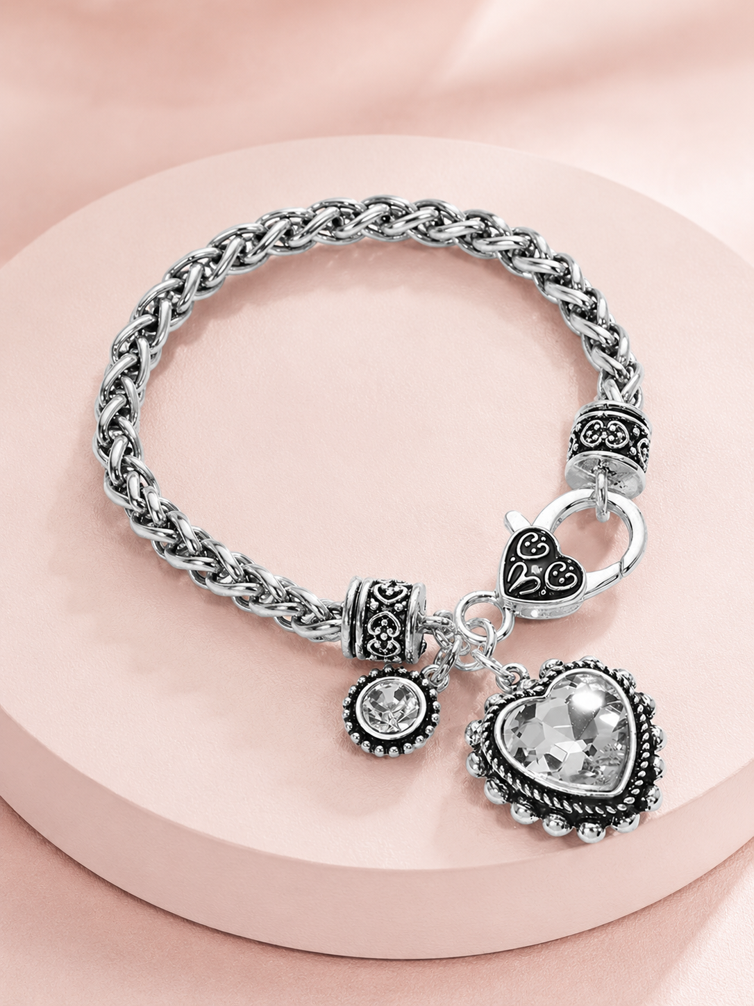 Heart To Heart Clear Silver Charm Bracelet